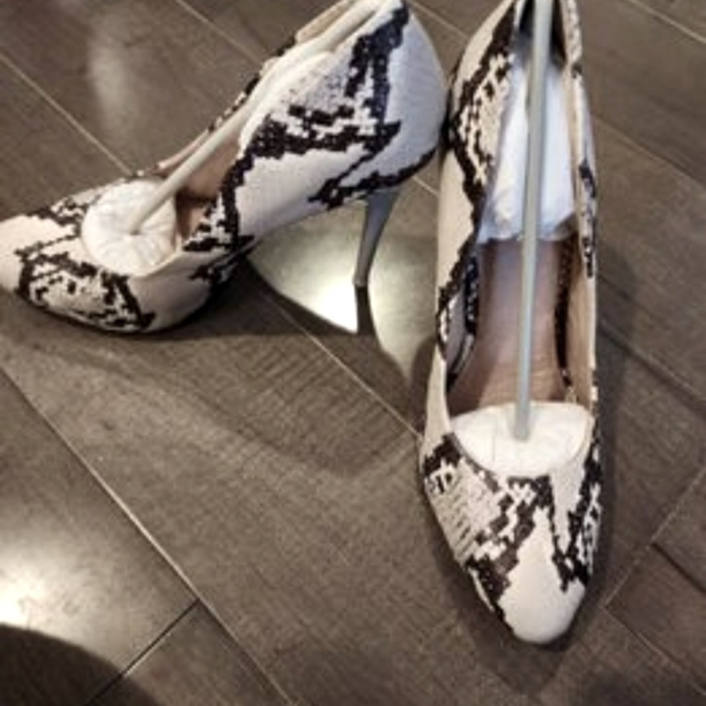 Maiden Lane Ellem Black and White Snake Heels